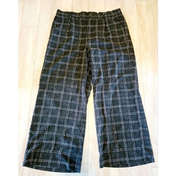 Torrid 16 Pull-On Wide Leg High-Rise Pants B/W Squares Button Zip Pockets - Picture 2 of 6